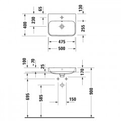 Duravit Happy D.2 Plus Раковина 500х400мм с переливом, 1 отв под смес, с креплением, выпуск с керам. покрытием цвет Anthracite matt