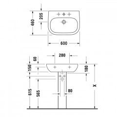 Duravit D-Code Раковина с перел., с 1 отв. под смес., 600x460мм, Цвет: Белый