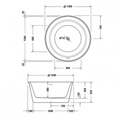 Duravit White Tulip Ванна акриловая D1400хh630 мм , отдельностоящая, с бесш.панелью и рамой, со спец сливом и переливом, цвет белый