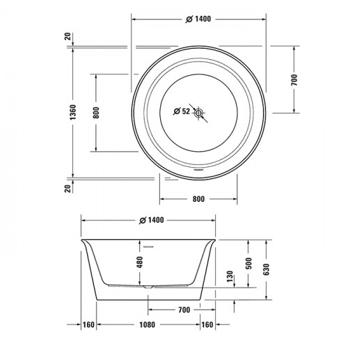 Duravit White Tulip Ванна акриловая D1400хh630 мм , отдельностоящая, с бесш.панелью и рамой, со спец сливом и переливом, цвет белый