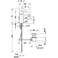 Duravit D-Neo Смеситель для раковины на 1 отв., с донным клапаном, h=151мм, излив 94мм, EcoStart цвет: хром