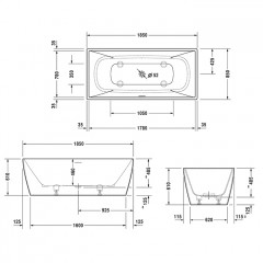 Duravit Vitrium Ванна прямоугольная отдельностоящая 1850x850мм, с ножками, с2 наклонами для спины, цвет матовая корица