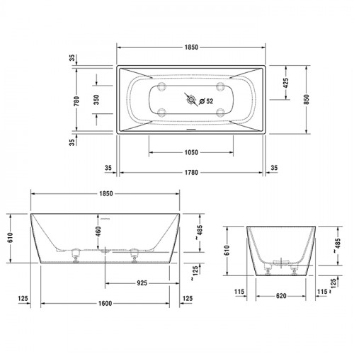 Duravit Vitrium Ванна прямоугольная отдельностоящая 1850x850мм, с ножками, с2 наклонами для спины, цвет матовая корица