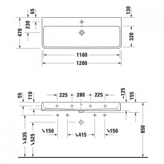 Duravit Qatego Раковина накладная/подвесная 1200х470х125 мм, с 1 отв под смеситель, цвет белый