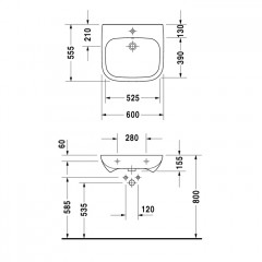 Duravit D-Code Раковина с перел., с 1 отв. под смес., 600x550мм, Цвет: Белый (СПЕЦЦЕНА)