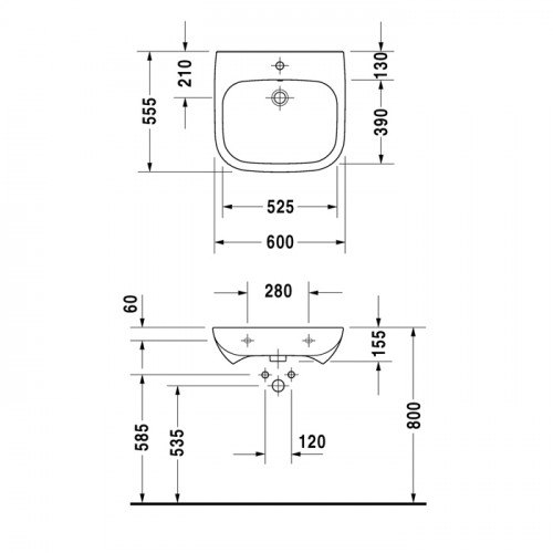 Duravit D-Code Раковина с перел., с 1 отв. под смес., 600x550мм, Цвет: Белый (СПЕЦЦЕНА)