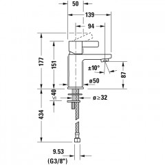 Duravit D-Neo Смеситель для раковины на 1 отв., без донного клапана, h=151мм, излив 94мм, EcoStart цвет: хром