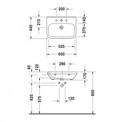 Duravit DuraStyle Раковина медицинский Med,без перелива, с 1 отврстием под смес., 600x440мм, Цвет: Белый