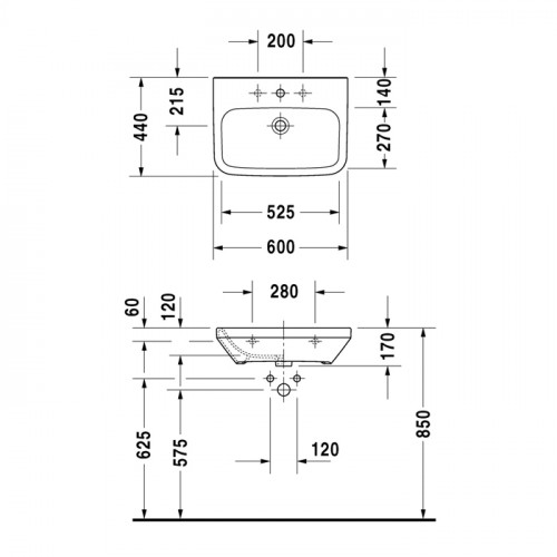 Duravit DuraStyle Раковина медицинский Med,без перелива, с 1 отврстием под смес., 600x440мм, Цвет: Белый