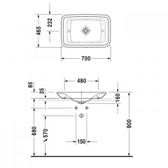 Duravit PuraVida Раковина накладная шлифованный вариант, без перелива, без площадки под смес., вкл. крепление, а также выпуск с керамической крышкой,