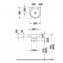 Duravit Architec Раковина для рук, без перелива,, с намеченным отв. для дозатора мыла, справа, с намеченным отв. для смесителя (БЕЗ картонной коробки)