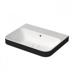 DURAVIT HAPPY D.2 PLUS Раковина 600х460 мм, без отверстий для смесителя, с переливом, с креплением, выпуск с керам клапаном, цв белый/антрацит матовый