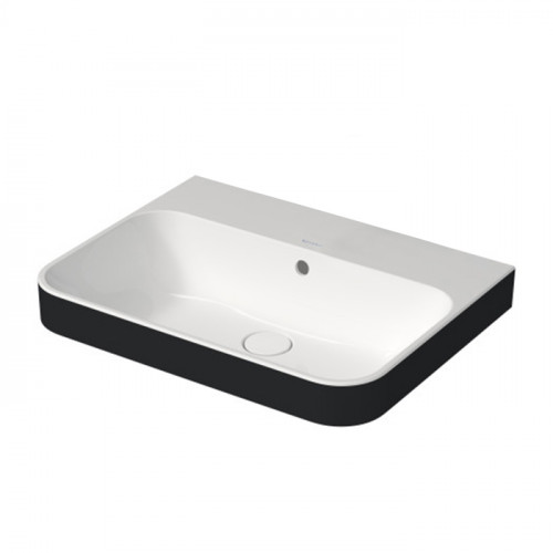 DURAVIT HAPPY D.2 PLUS Раковина 600х460 мм, без отверстий для смесителя, с переливом, с креплением, выпуск с керам клапаном, цв белый/антрацит матовый