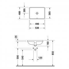 Duravit Starck 3 Раковина для встраивания снизу, с перел.,включая крепл.для встр. в дерев. столеш.,490x365мм, с покрытием WonderGlis Цвет белый