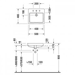 Duravit Vero Раковина встраиваемый для встраивания сверху, с перел., с 1 отв. под смес., 500x465мм, Цвет: Белый