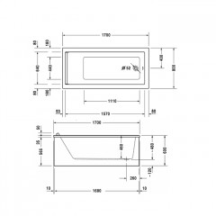 Duravit STARCK Ванна акриловая прямоугольный вариант 1700x800х460 mm, встраиваемая или с панелями , с 1 наклоном для спины , цвет белый