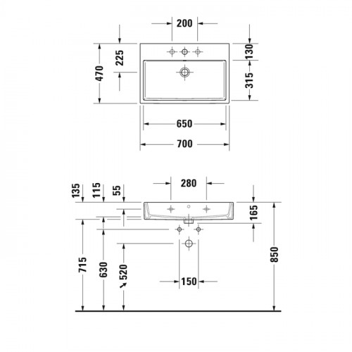 Duravit Vero Air Раковина 700х470 мм, с переливом, с площадкой, с 1 отв. под смеситель, Цвет белый