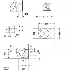 Duravit Унитаз напольный приставной 570х370 мм, слив в стену, с креплением,цвет белый