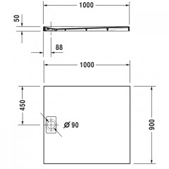 DURAVIT STONETTO Поддон для душа прямоугольный 1000х900х50 мм., DuraSolid Q, цвет белый
