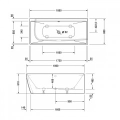 Duravit Vitrium Ванна 1800x800мм, угол справа, с панелью и ножками.с 2 наклонами для спины. цвет белый