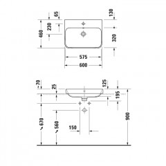 Duravit Happy D.2 Plus Раковина 600х460мм с переливом, с 1м отв. под смеситель, выпуск с керам. покрытием, покр WonderGliss, цвет Anthracite