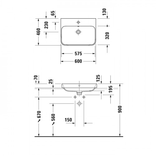Duravit Happy D.2 Plus Раковина 600х460мм с переливом, с 1м отв. под смеситель, выпуск с керам. покрытием, покр WonderGliss, цвет Anthracite
