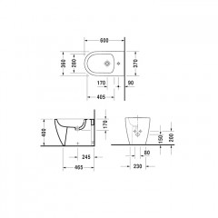 Duravit Me by Starck Биде напольное приставное 37х60 см, с 1 отв. под смеситель, с креплением, цвет белый с WonderGliss