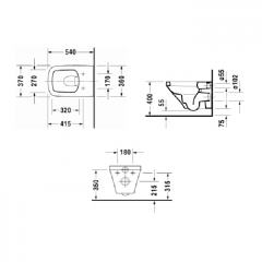 Duravit DuraStyle Комплект: унитаз подвесной 540х370 мм, 255209 + сиденье с микролифтом 006379, цвет белый (СПЕЦЦЕНА)