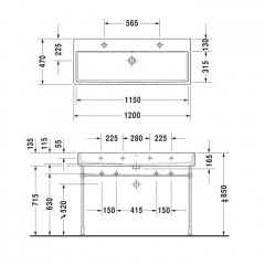 Duravit Vero Air Раковина 120 cm, с переливом, с площадкой, с 2 отв. под смеситель, на столешницу, Цвет белый