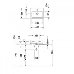 Duravit Vero Мебельная раковина для рук, с перел., с 1 отв. под смес., 450x350мм, Цвет: Белый