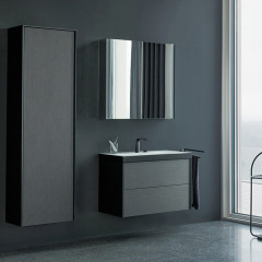 Duravit XViu Шкаф подвесной 1330x500x360мм с 3 стеклянными полками, (петли слева), цвет: dark brushed oak/чёрный матовый