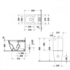 Duravit Viu Унитаз напольный 350x650мм, rimless,слив универсальный, с креплением, цвет белый с HygieneGlaze