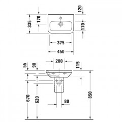 Duravit DuraStyle Умывальник для рук без перелива,с 1 отв. для смесителя , 450x335мм, Цвет: Белый