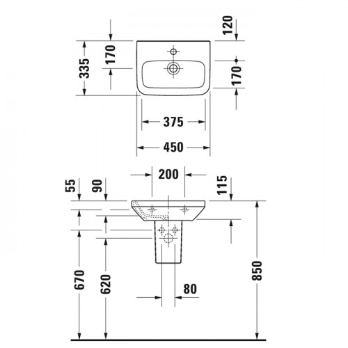 Duravit DuraStyle Умывальник для рук без перелива,с 1 отв. для смесителя , 450x335мм, Цвет: Белый