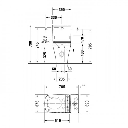 Duravit DuraStyle SensoWash Унитаз моноблок с вертикальным смывом, только в сочетании с SensoWash, с отдельным бачком (не вкл.бачок)+WonderGliss