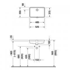 Duravit Vero Раковина встр., для встраивания снизу, с перел., включая крепление для встраивания в деревянную столешницу, 485x