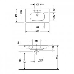 Duravit D-Code Раковина для мебели, медицинский Med без перелива, с 1 отв. под смес., 850x480мм, Цвет: Белый