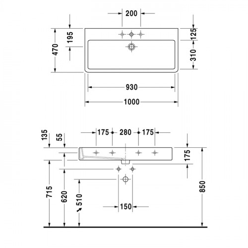 Duravit Vero Раковина для мебели, с переливом, с 1 отв. под смес., 1000x470мм, Цвет: Белый
