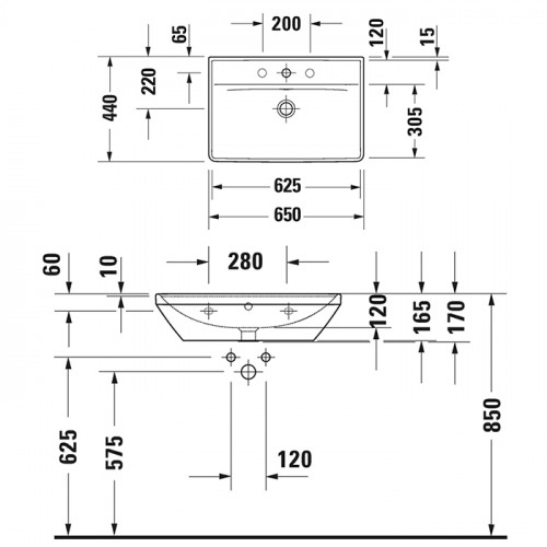 Duravit D-Neo Раковина накладная 650х440 мм, с переливом, с 1 отв. под смеситель, цвет: белый