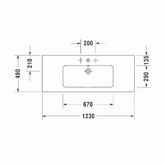 Duravit ME by Starck Раковина для мебели с перел., без отв. под смес., 1230x490мм, с покрытием Wondergliss, Цвет: Белый