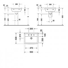 Duravit Starck III Раковина подвесная 55 х430 мм. с переливом, с 1 отв под смеситель, цвет белый