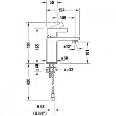 Duravit D-Neo Смеситель для раковины на 1 отв., без донного клапана, h=165мм, излив 109мм, EcoStart цвет: хром