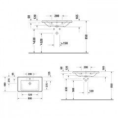 Duravit D-Neo Раковина накладная 800х480 мм, с переливом, без отв. под смеситель, цвет: белый