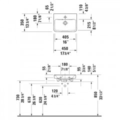 Duravit №1 Умывальник с переливом, с 1 отв.под смеситель 450х350 мм