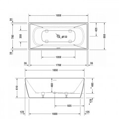 Duravit Vitrium Ванна 1850x850мм,, отдельностоящая с панелью и ножками, со спец слив-переливом, Цвет белый