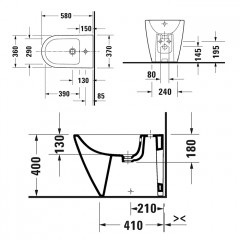 Duravit D-Neo Биде напольное 370x580х400 мм, с переливом, с 1 отв под смеситель, с WonderGliss, цвет: белый