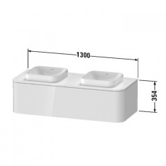 Duravit Happy D.2 Plus Столешница 16x1300x550мм для тумбы # HP4943 с вырезами под 2 раковины, цвет: белый глянцевый