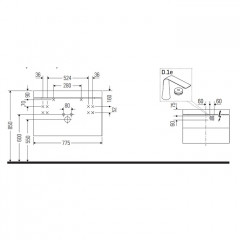 Duravit Happy D.2 Plus Тумба подвесная с умывальником 775х490х468 мм, с 1 отв под смесит, 2 ящика, выпуск и сифон в комплекте, цвет белый глянцевый