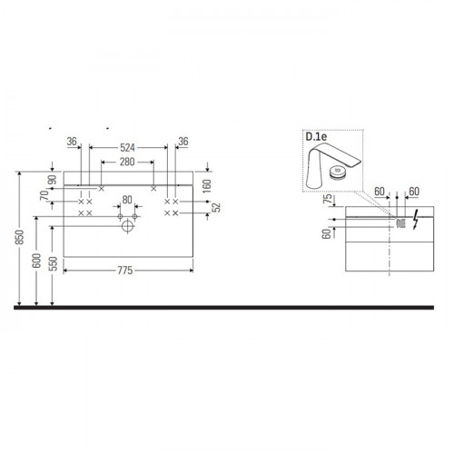 Duravit Happy D.2 Plus Тумба подвесная с умывальником 775х490х468 мм, с 1 отв под смесит, 2 ящика, выпуск и сифон в комплекте, цвет белый глянцевый