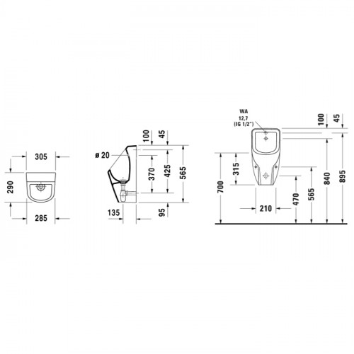 Duravit D-code писсуар,без мушки,305x295мм.подача воды сзади,белый